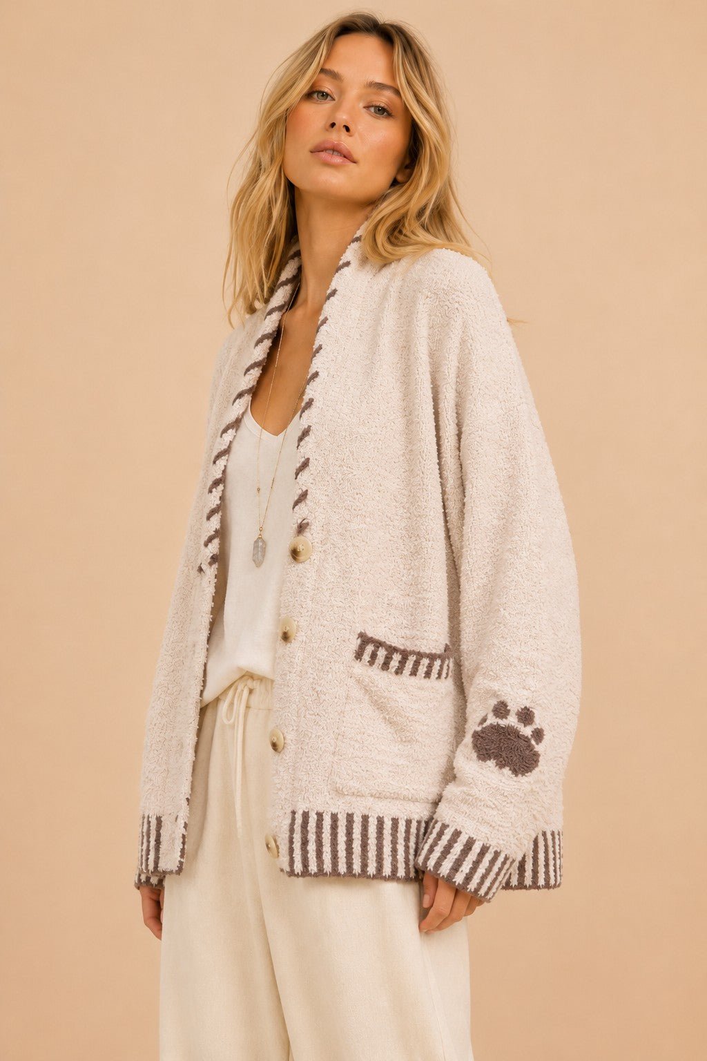 Moonrise Bear Motif Knit Cardigan - Westly