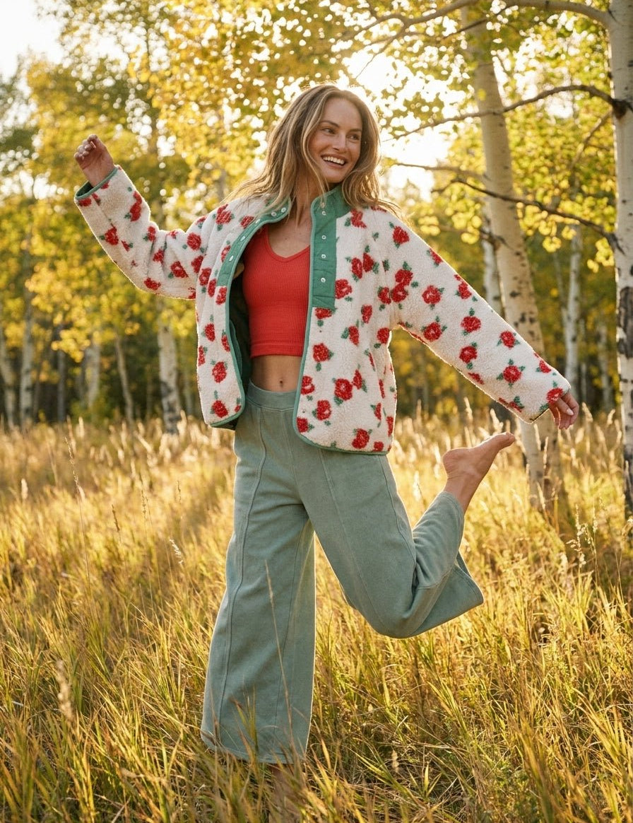 Morning Market Rose Print Sherpa Jacket - Westly