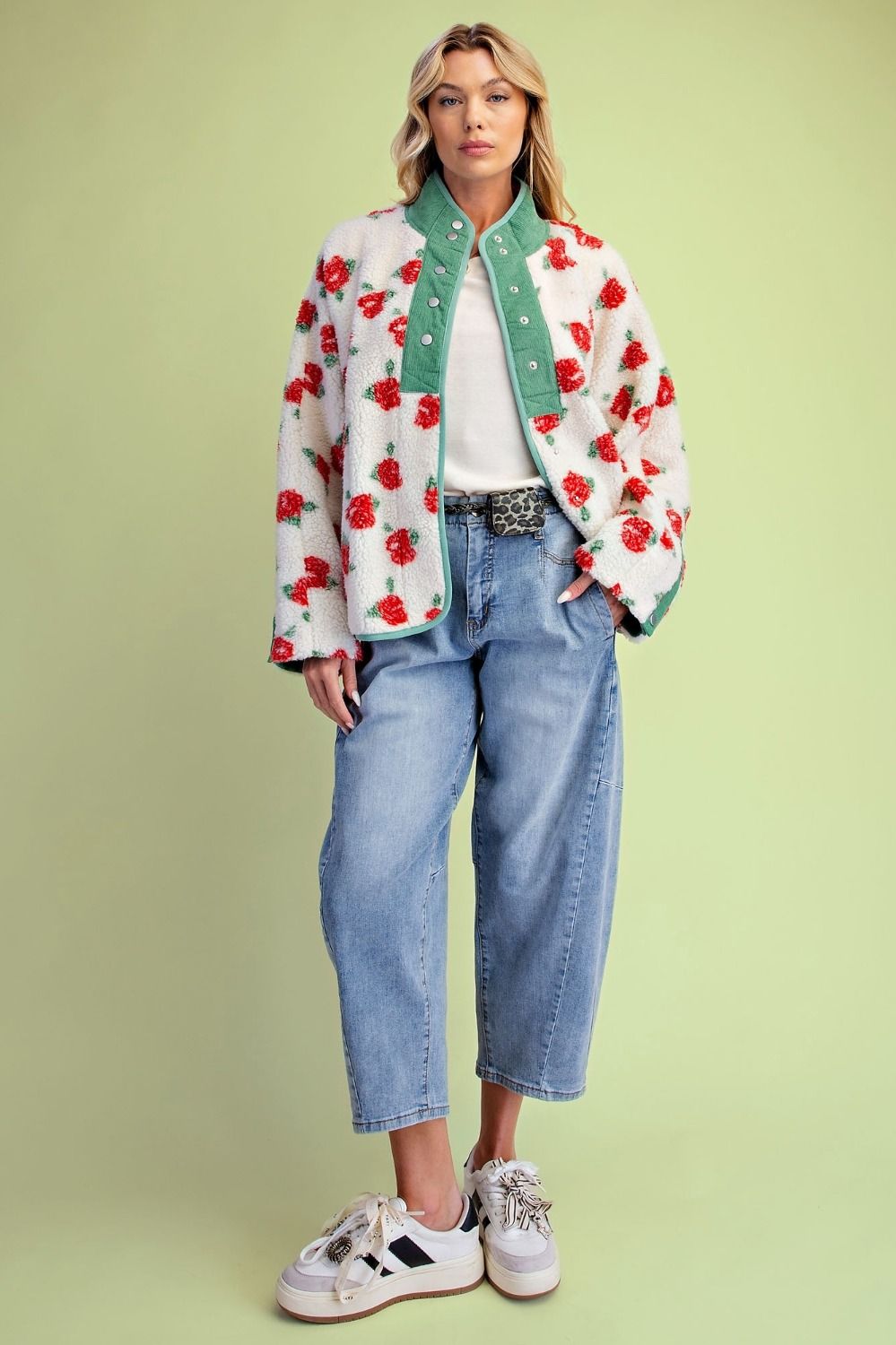 Morning Market Rose Print Sherpa Jacket - Westly