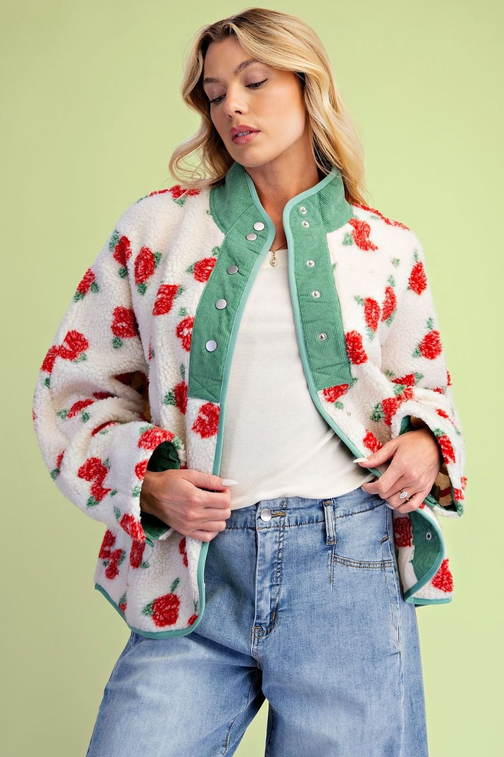 Morning Market Rose Print Sherpa Jacket - Westly