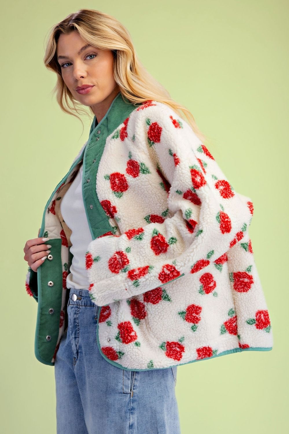 Morning Market Rose Print Sherpa Jacket - Westly
