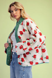 Morning Market Rose Print Sherpa Jacket - Westly