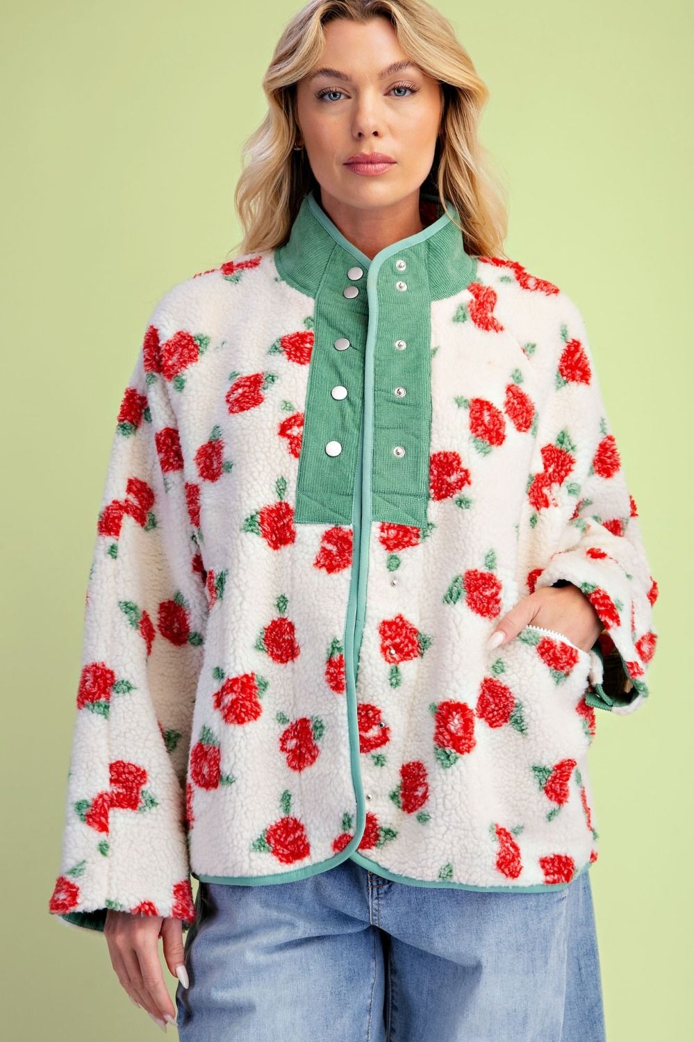 Morning Market Rose Print Sherpa Jacket - Westly