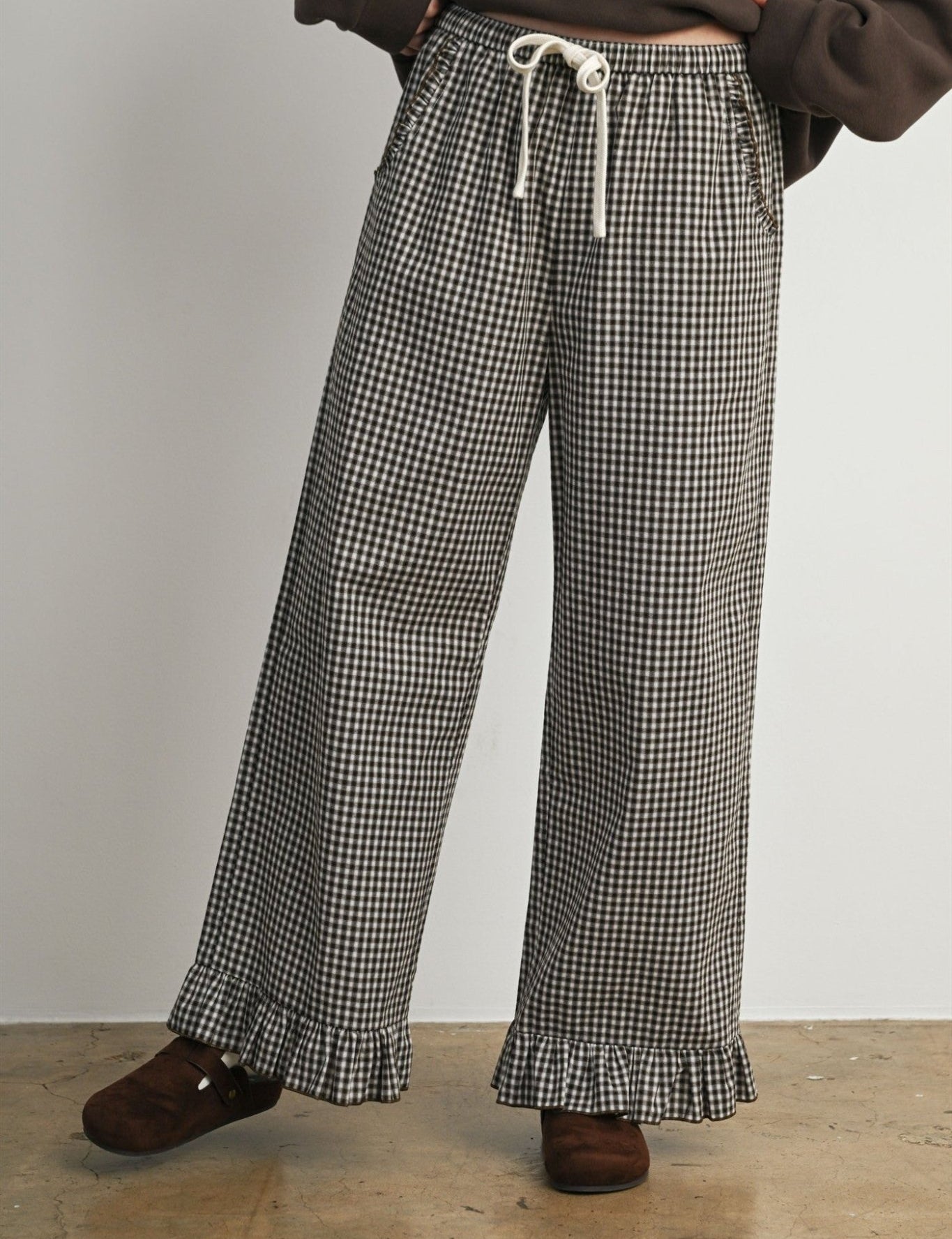 Morningtide Gingham Ruffle Hem Pants - Westly
