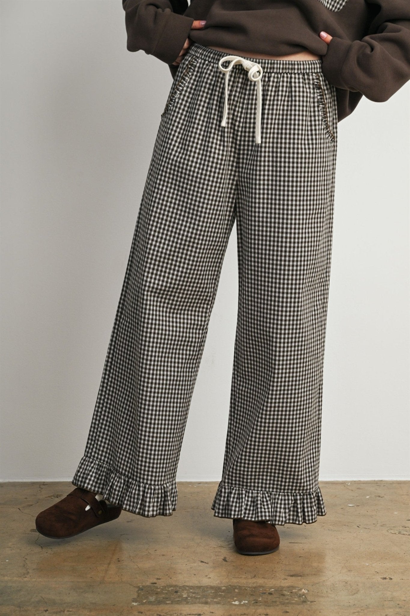 Morningtide Gingham Ruffle Hem Pants - Westly