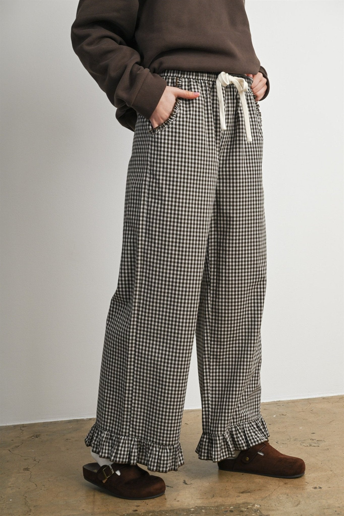 Morningtide Gingham Ruffle Hem Pants - Westly