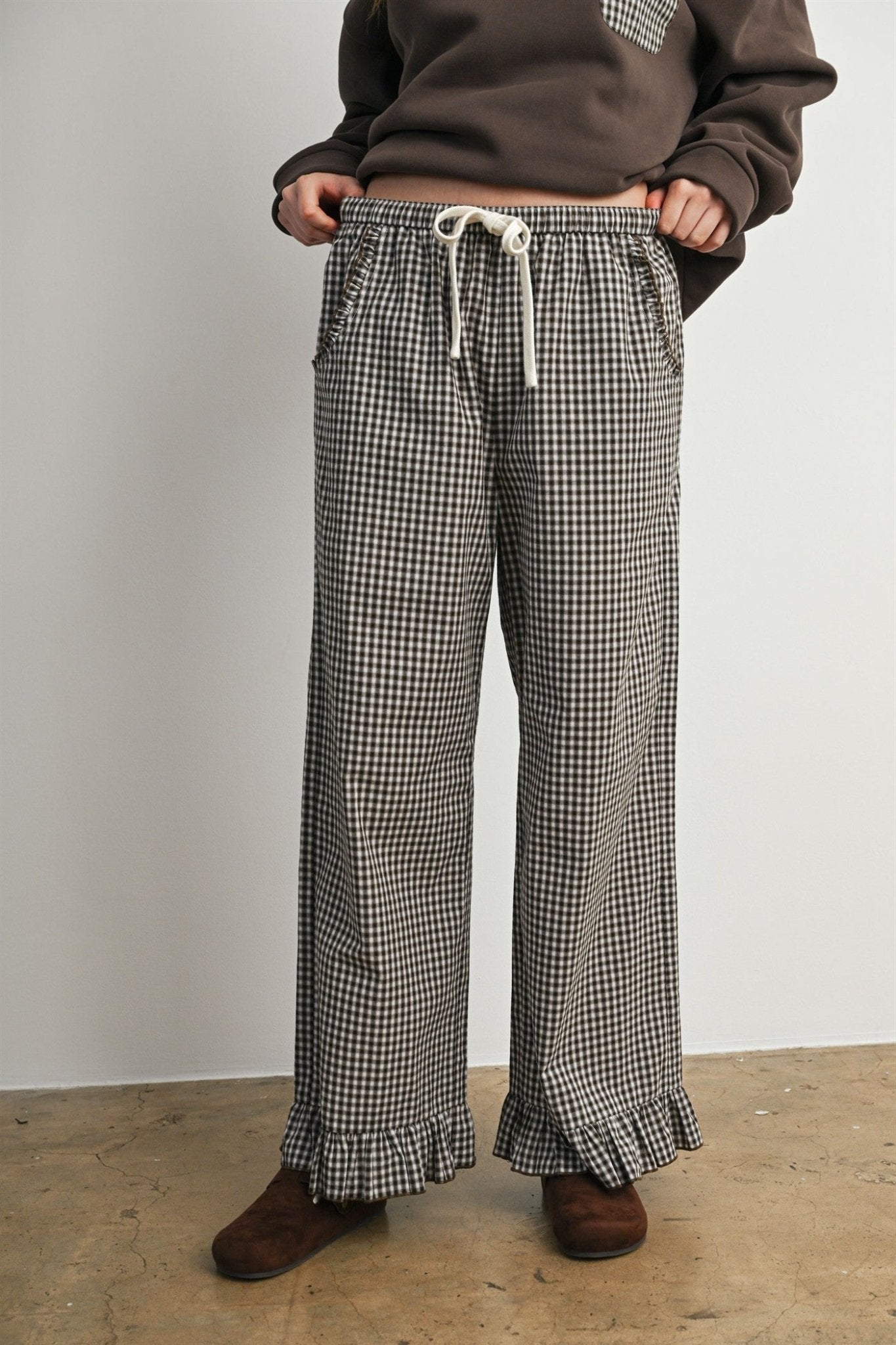 Morningtide Gingham Ruffle Hem Pants - Westly