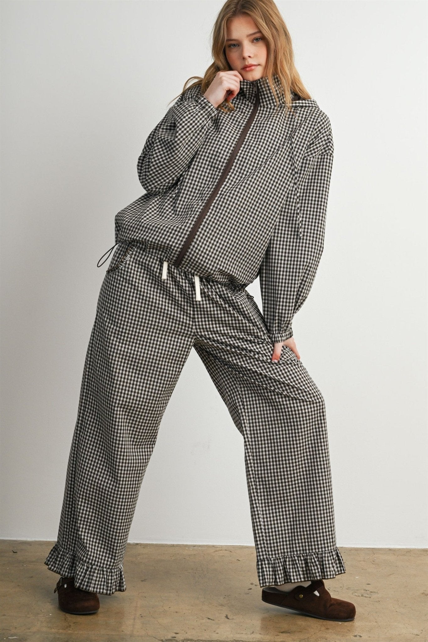 Morningtide Gingham Ruffle Hem Pants - Westly