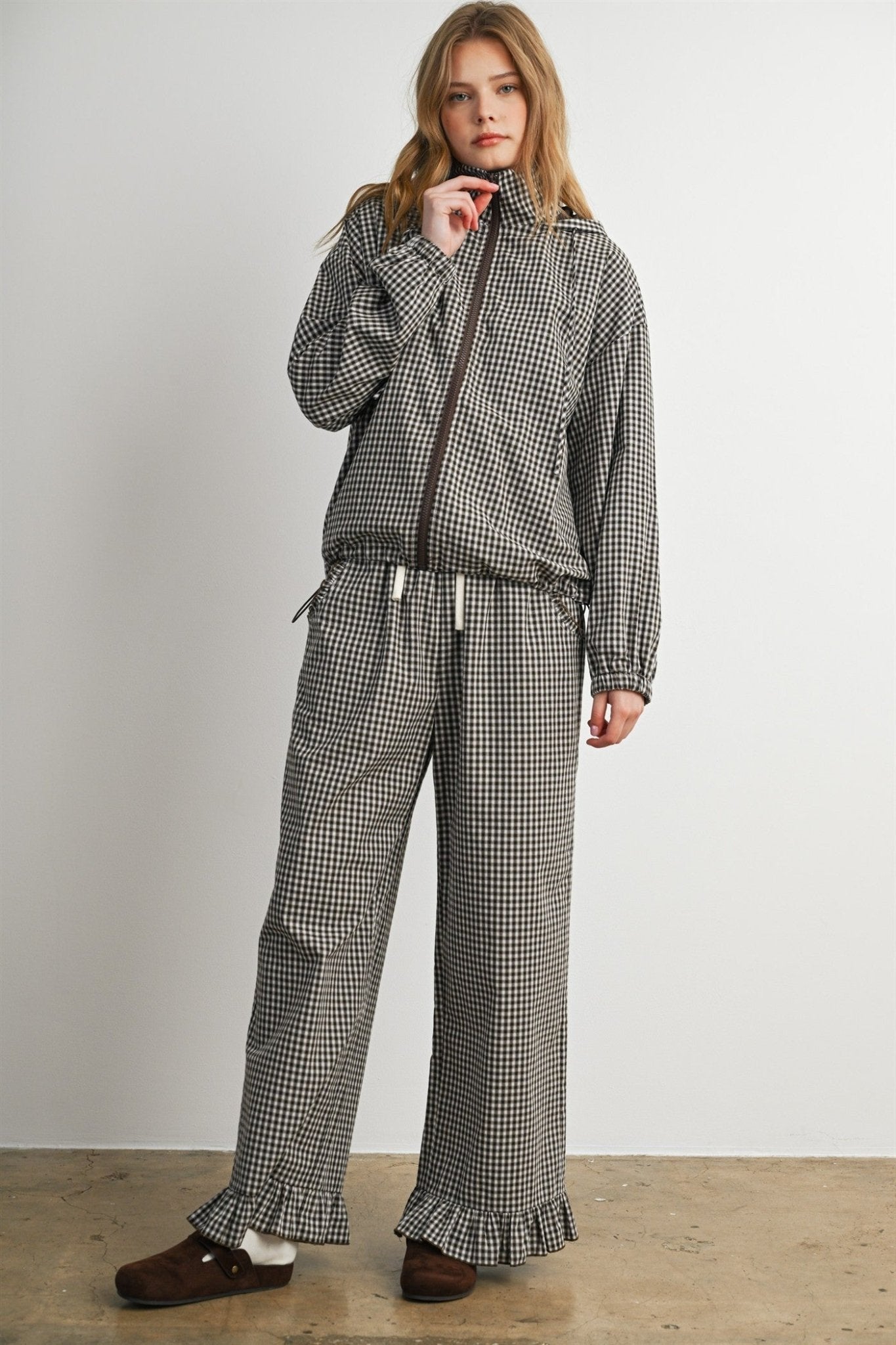 Morningtide Gingham Ruffle Hem Pants - Westly