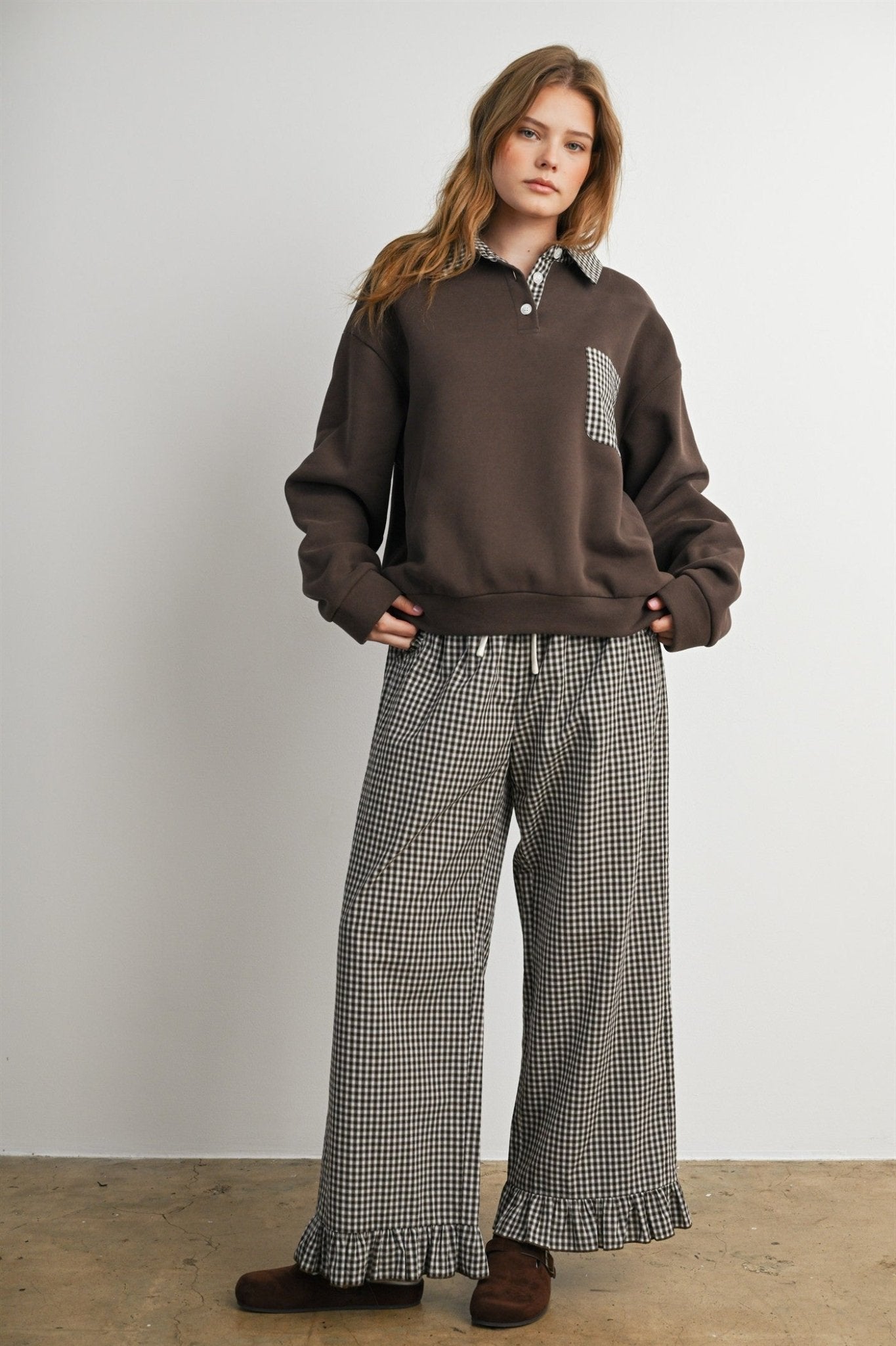 Morningtide Gingham Ruffle Hem Pants - Westly
