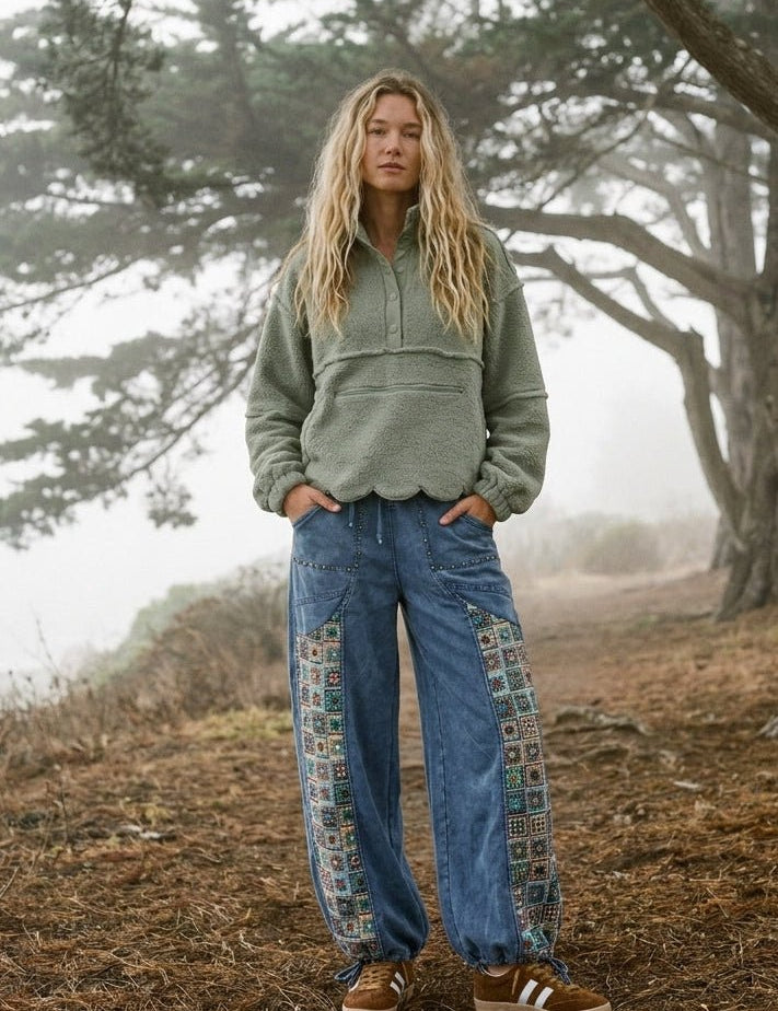 Mosaic Jacquard Print Mix Washed Twill Pants - Westly