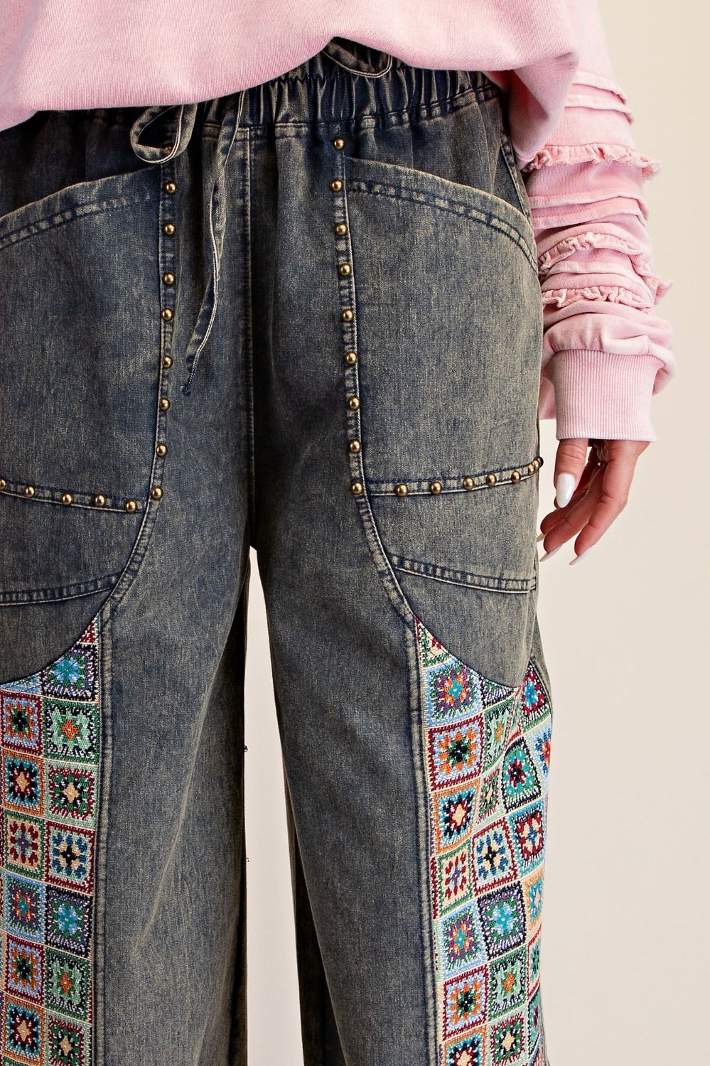 Mosaic Jacquard Print Mix Washed Twill Pants - Westly