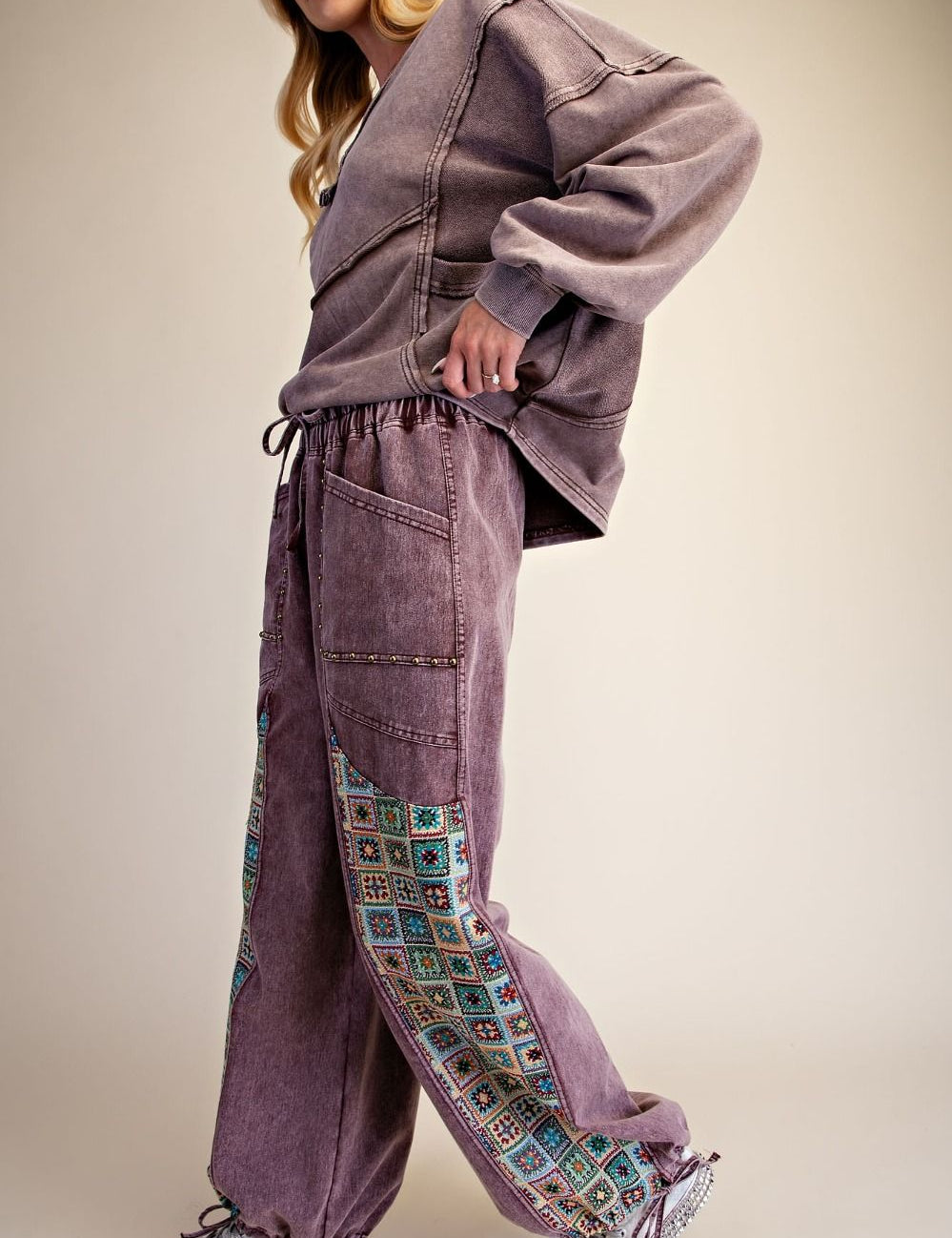 Mosaic Jacquard Print Mix Washed Twill Pants - Westly