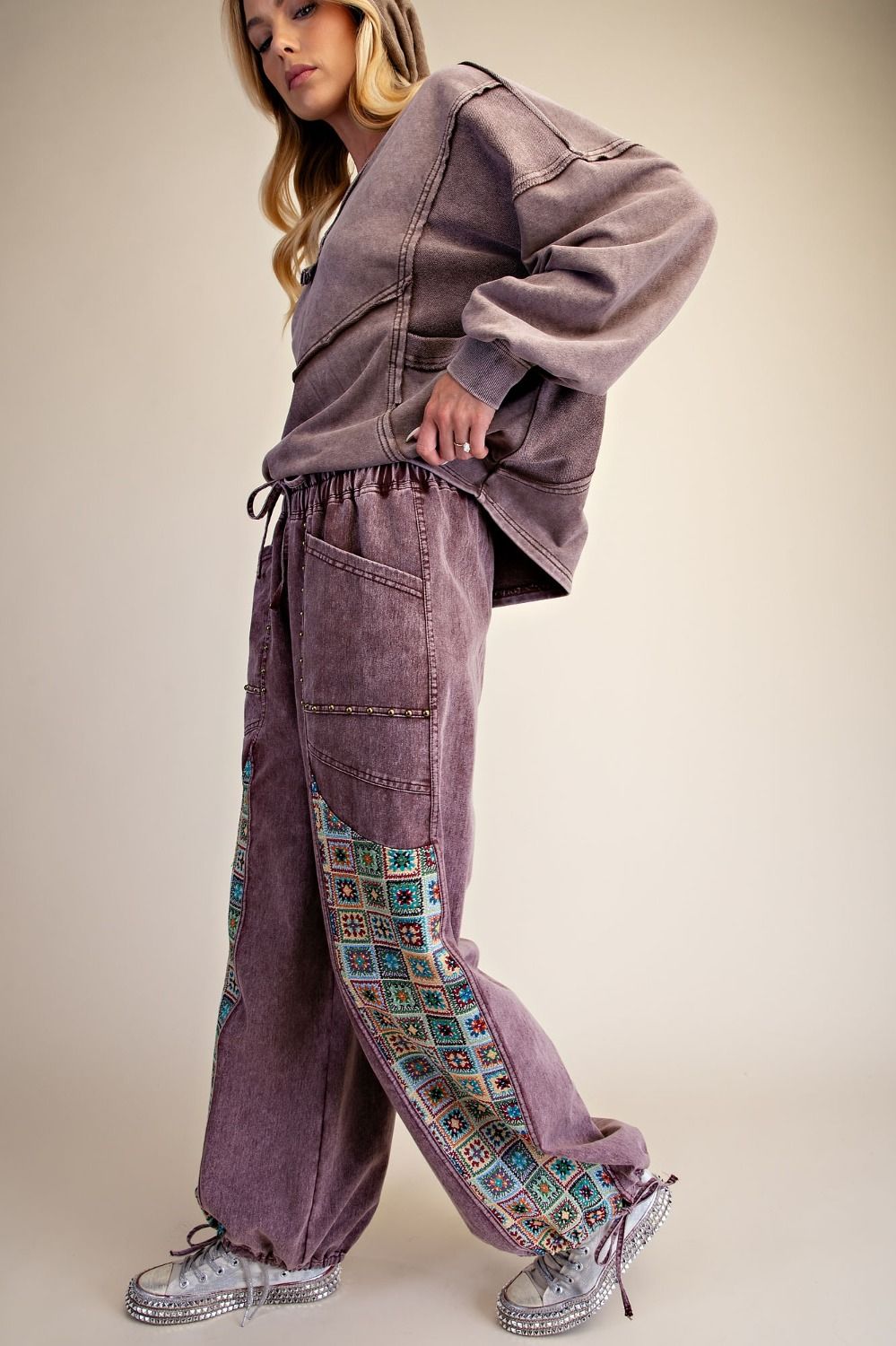 Mosaic Jacquard Print Mix Washed Twill Pants - Westly