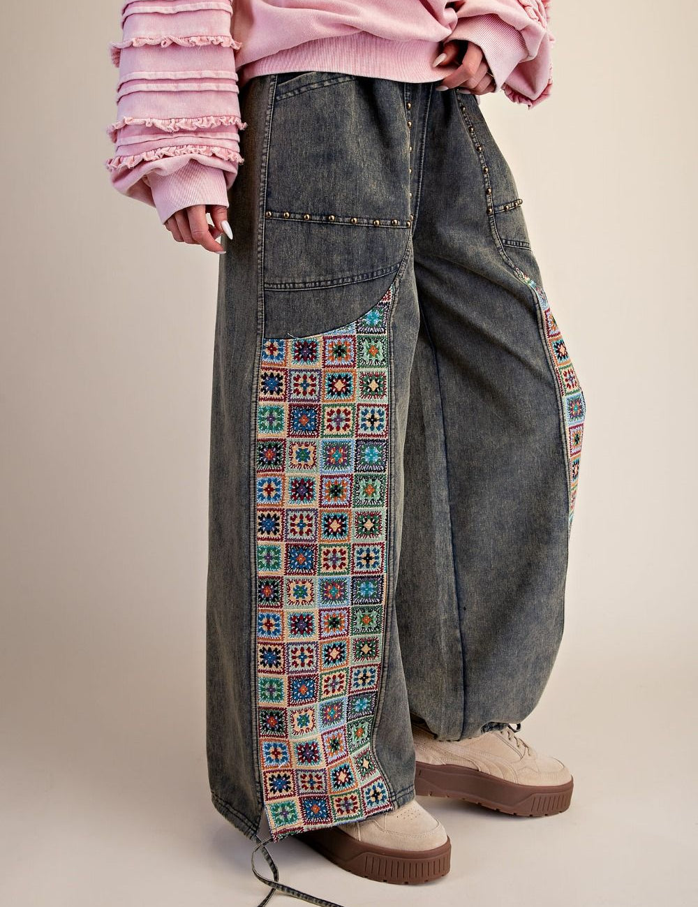 Mosaic Jacquard Print Mix Washed Twill Pants - Westly