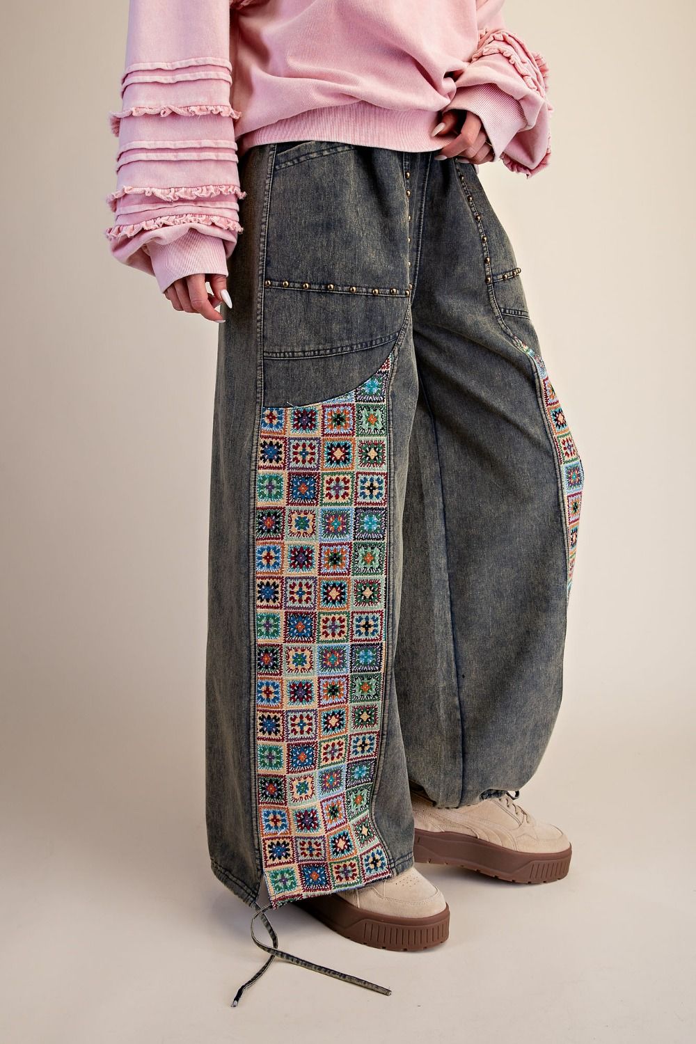 Mosaic Jacquard Print Mix Washed Twill Pants - Westly