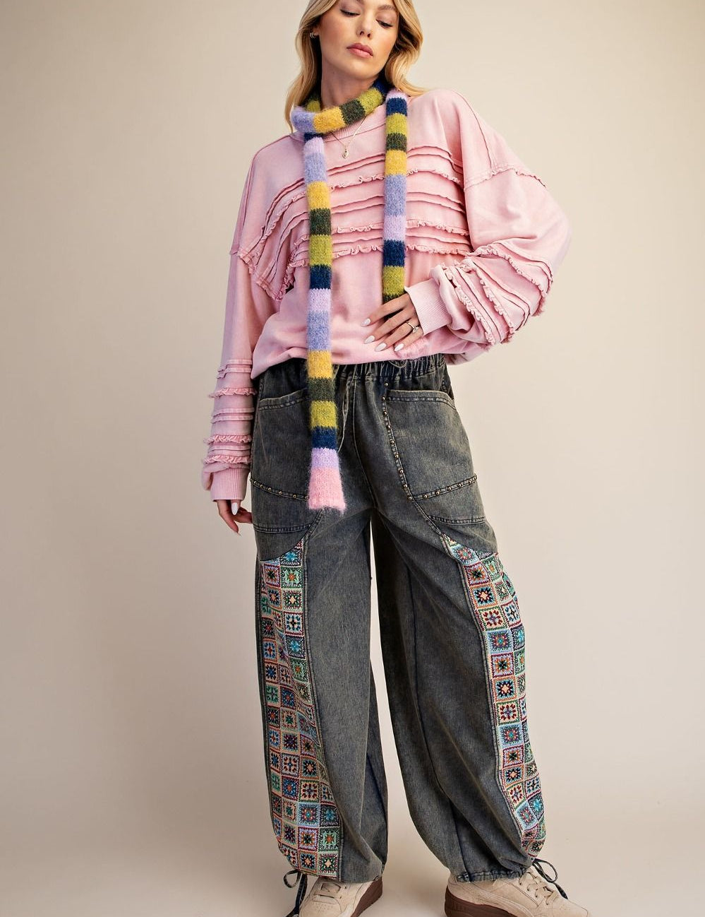 Mosaic Jacquard Print Mix Washed Twill Pants - Westly