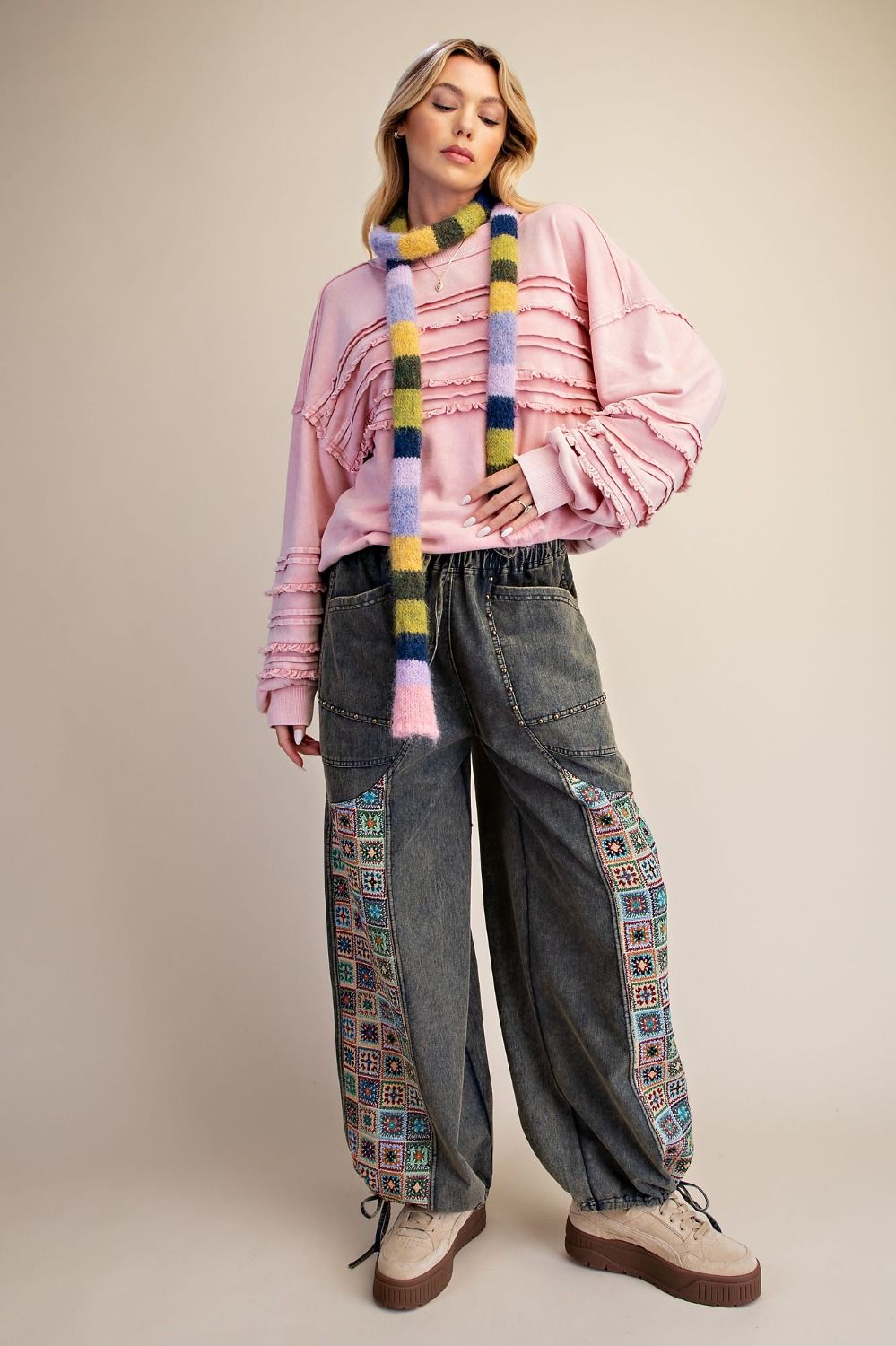 Mosaic Jacquard Print Mix Washed Twill Pants - Westly