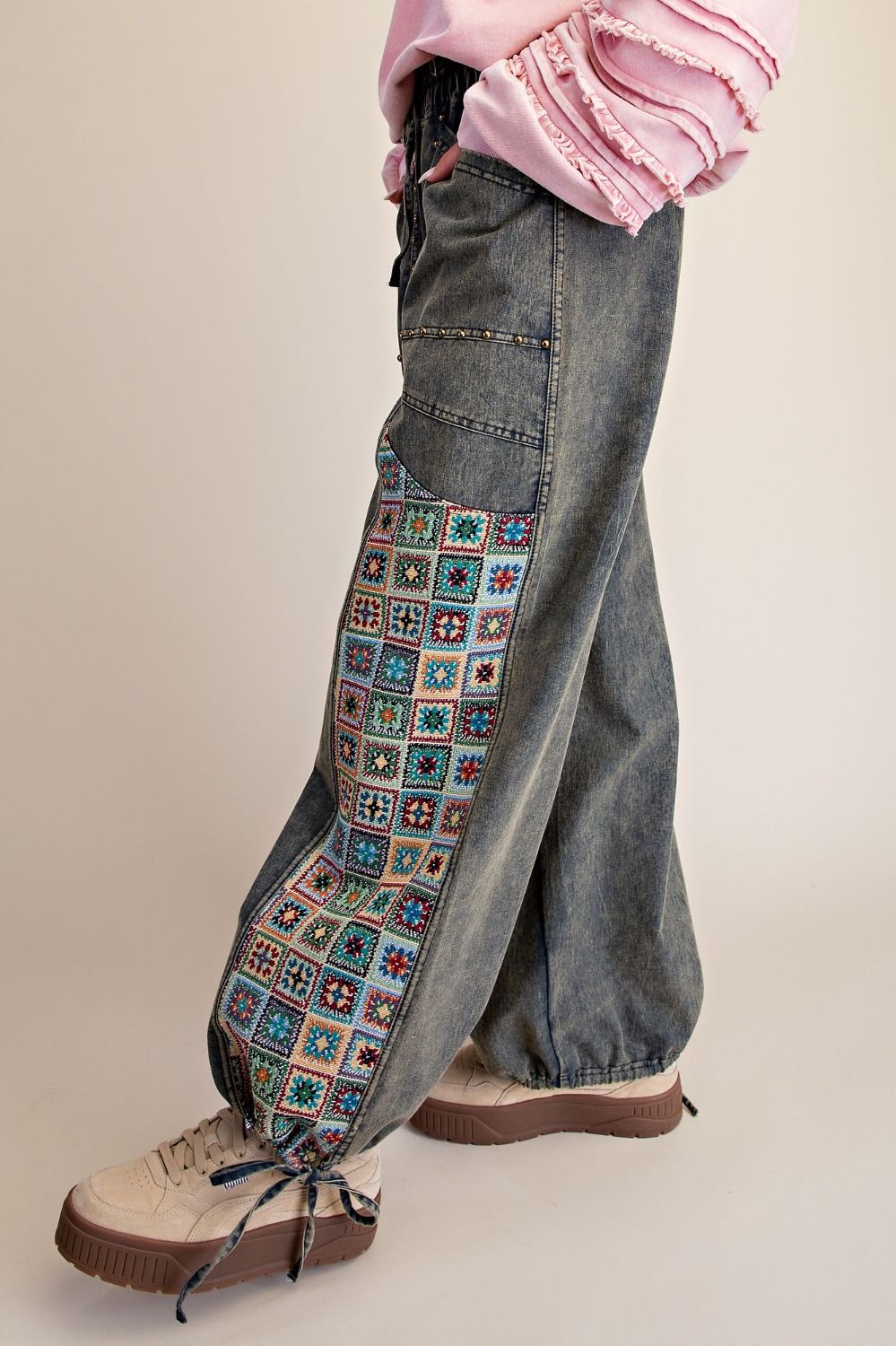 Mosaic Jacquard Print Mix Washed Twill Pants - Westly