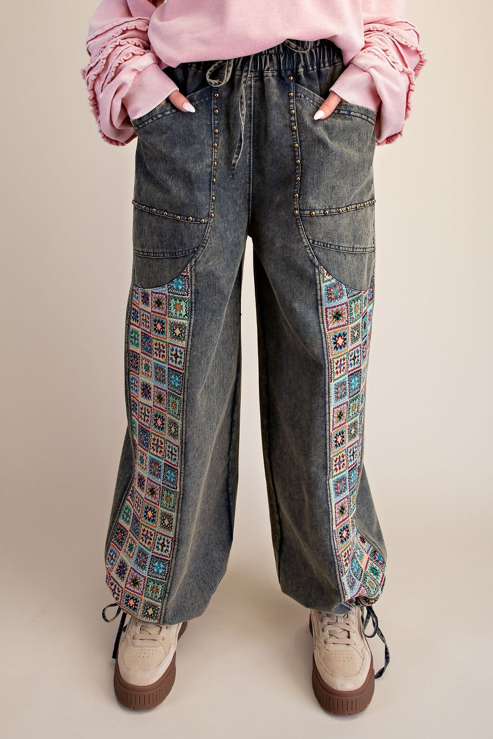 Mosaic Jacquard Print Mix Washed Twill Pants - Westly