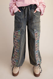 Mosaic Jacquard Print Mix Washed Twill Pants - Westly