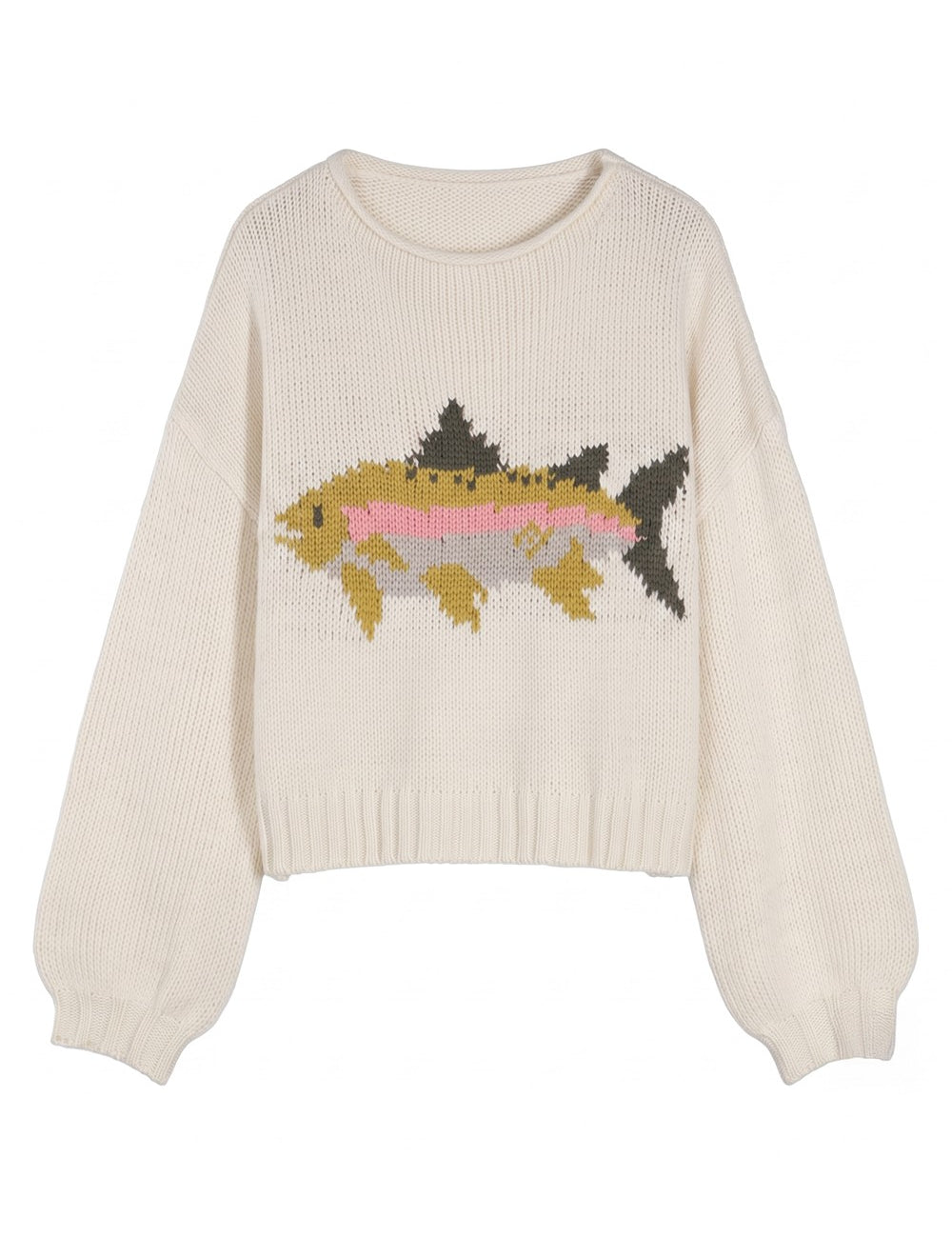 Motif Collection Chunky Intarsia Sweater in Cream Fish - product photo 1