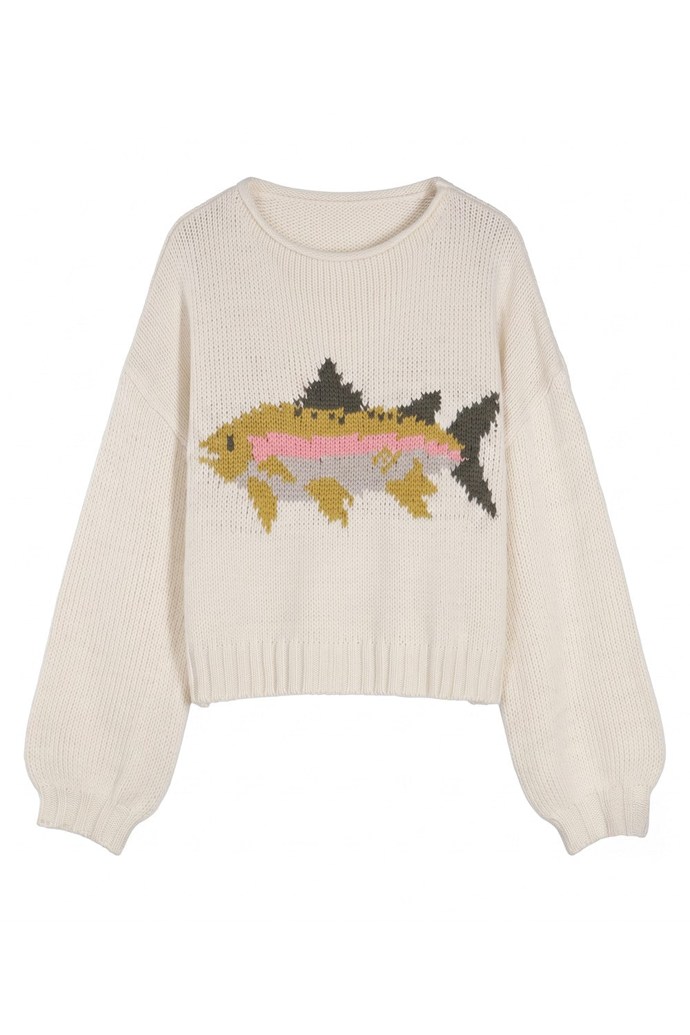 Motif Collection Chunky Intarsia Sweater in Cream Fish - product photo 1
