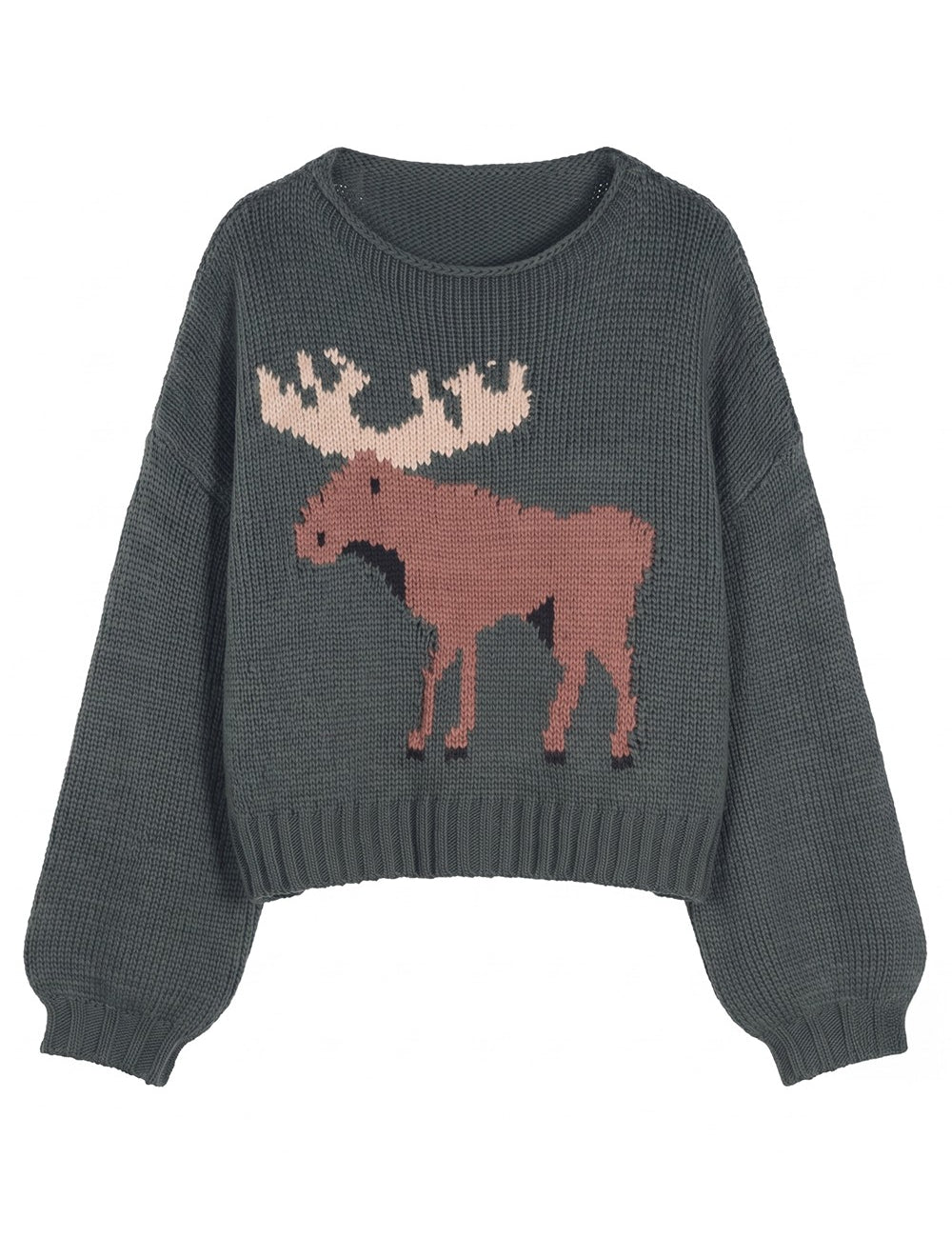 Motif Collection Chunky Intarsia Sweater in Green Moose - product photo 1