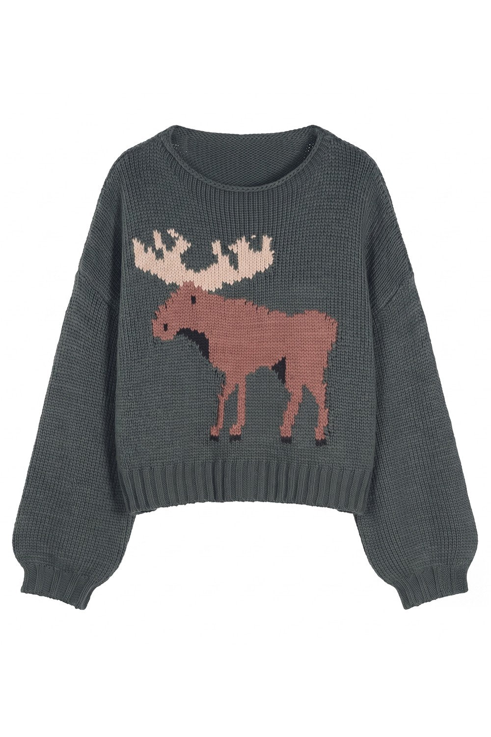 Motif Collection Chunky Intarsia Sweater in Green Moose - product photo 1