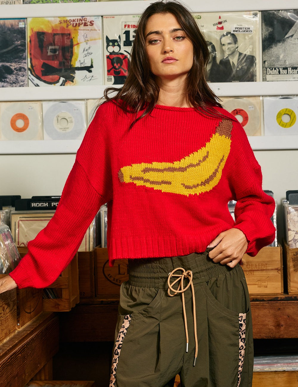 Motif Collection Chunky Intarsia Sweater in Red Banana - product photo 2