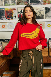 Motif Collection Chunky Intarsia Sweater in Red Banana - product photo 2