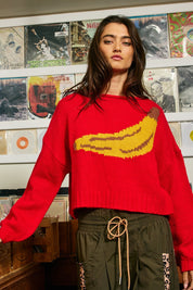 Motif Collection Chunky Intarsia Sweater in Red Banana - product photo 8