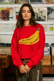 Motif Collection Chunky Intarsia Sweater in Red Banana - product photo 9