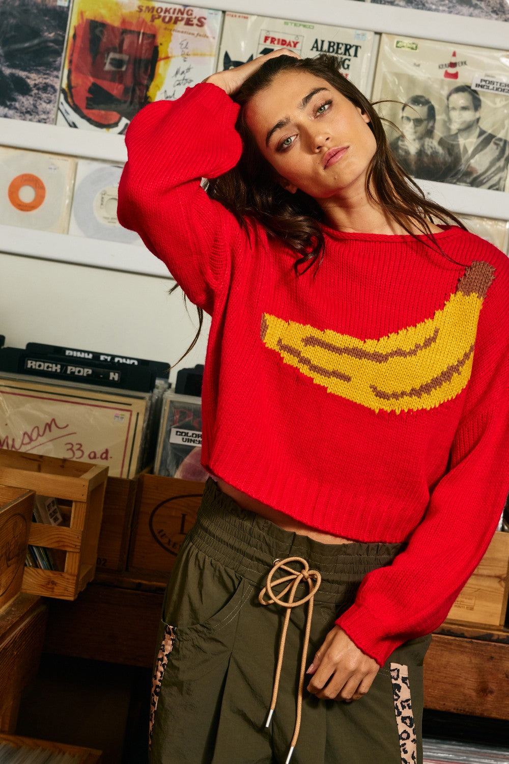 Motif Collection Chunky Intarsia Sweater in Red Banana - product photo 10