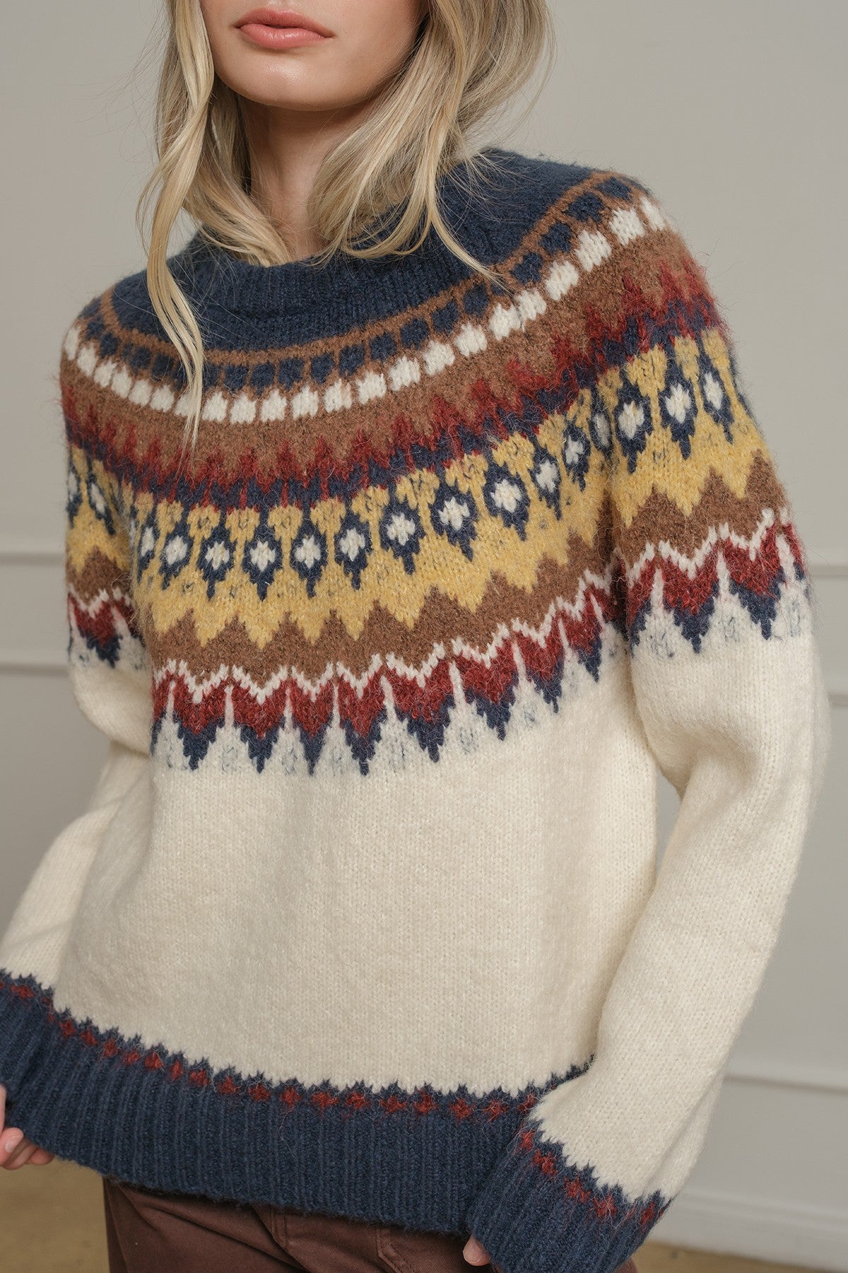 Mountain Folklore Fair Isle Crewneck in Ivory Multi - product photo 4