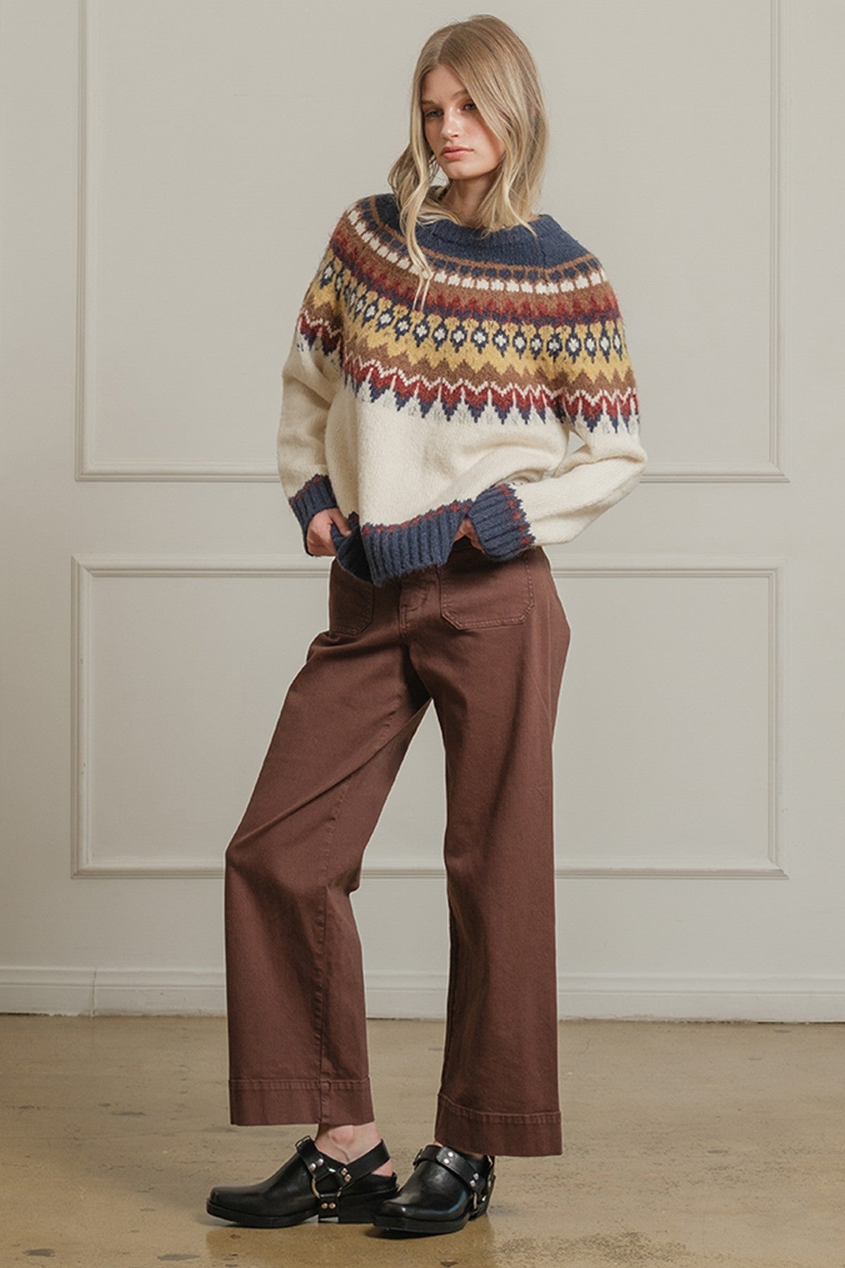 Mountain Folklore Fair Isle Crewneck in Ivory Multi - product photo 5
