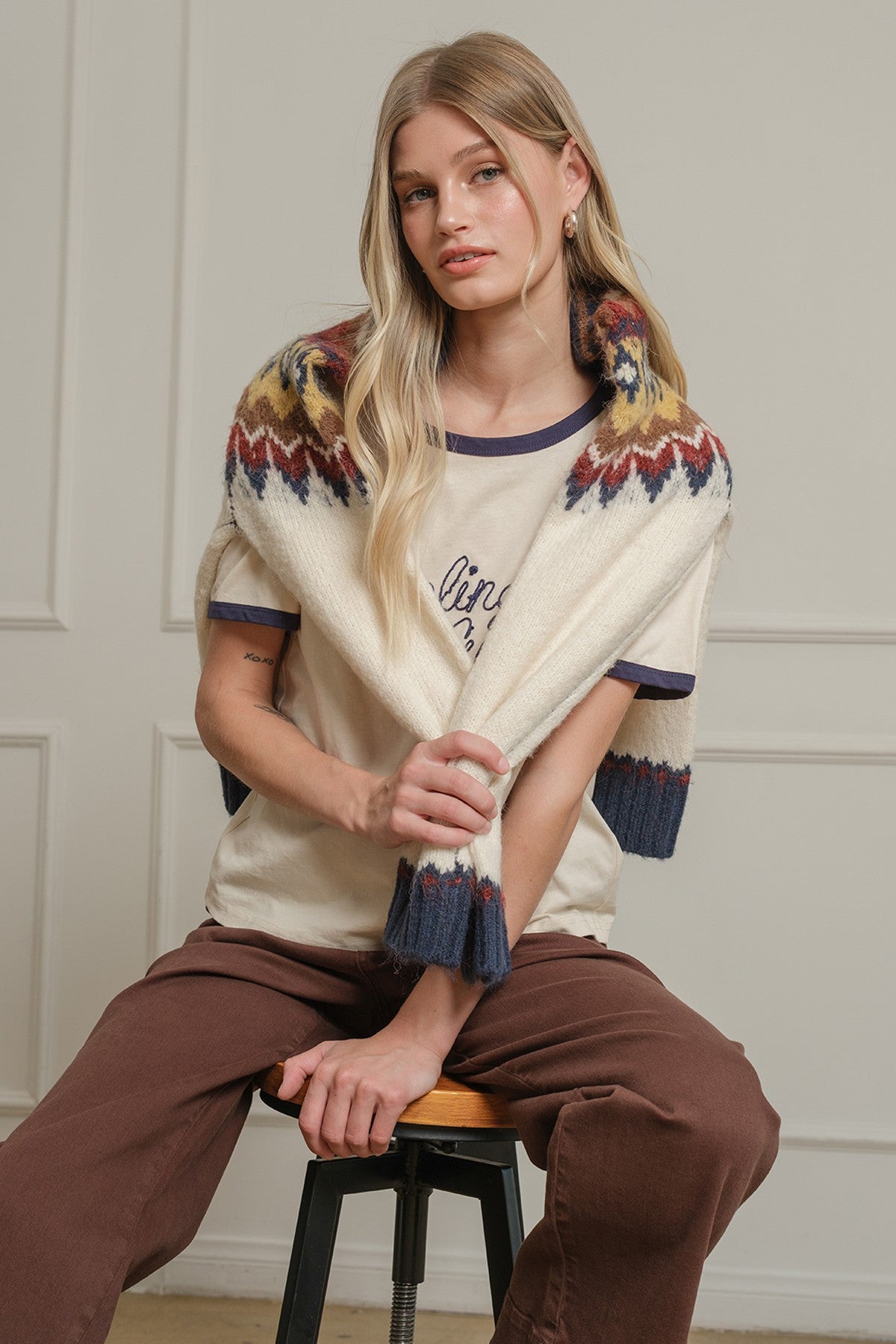 Mountain Folklore Fair Isle Crewneck in Ivory Multi - product photo 6