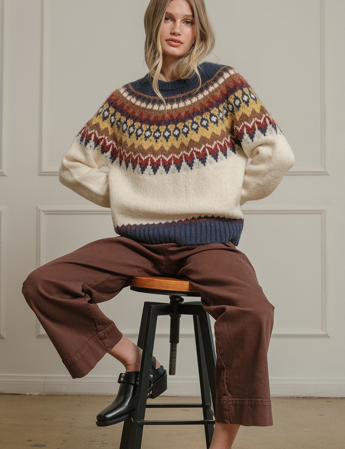 Mountain Folklore Fair Isle Crewneck in Ivory Multi - product photo 7
