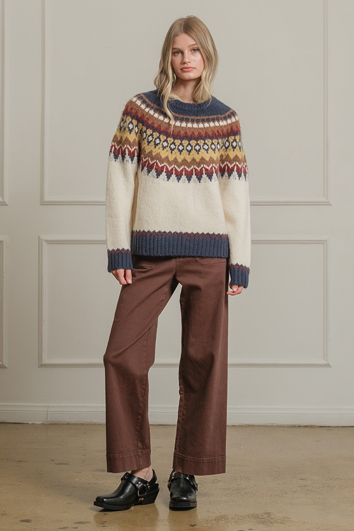 Mountain Folklore Fair Isle Crewneck in Ivory Multi - product photo 8