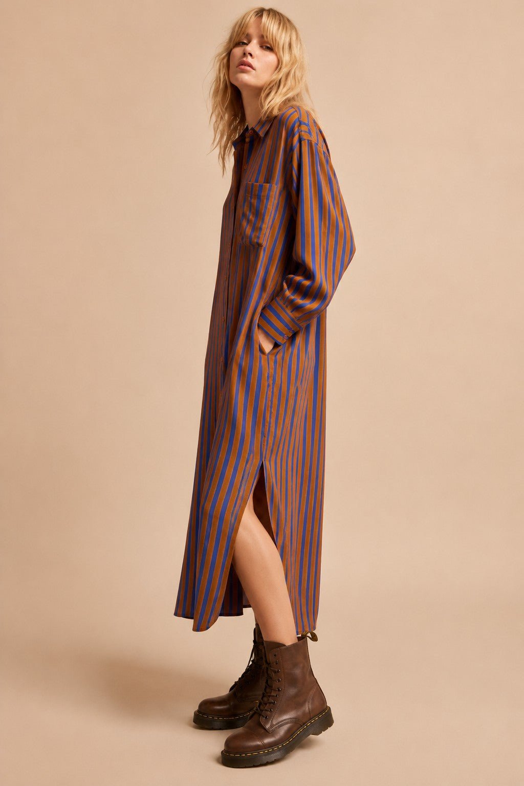 Mulholland Drive Striped Midi Shirt Dress - Westly