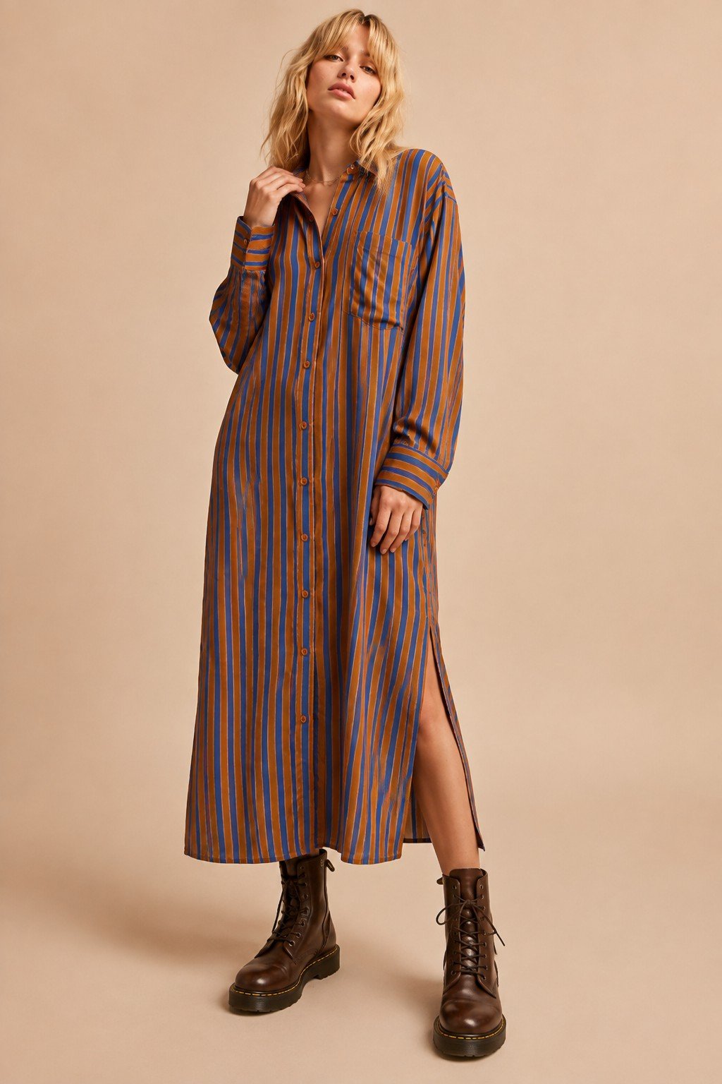 Mulholland Drive Striped Midi Shirt Dress - Westly
