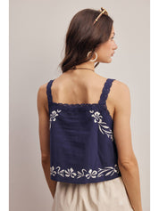 Napa Embroidered Lace Trim Button - Front Tank Top - Westly