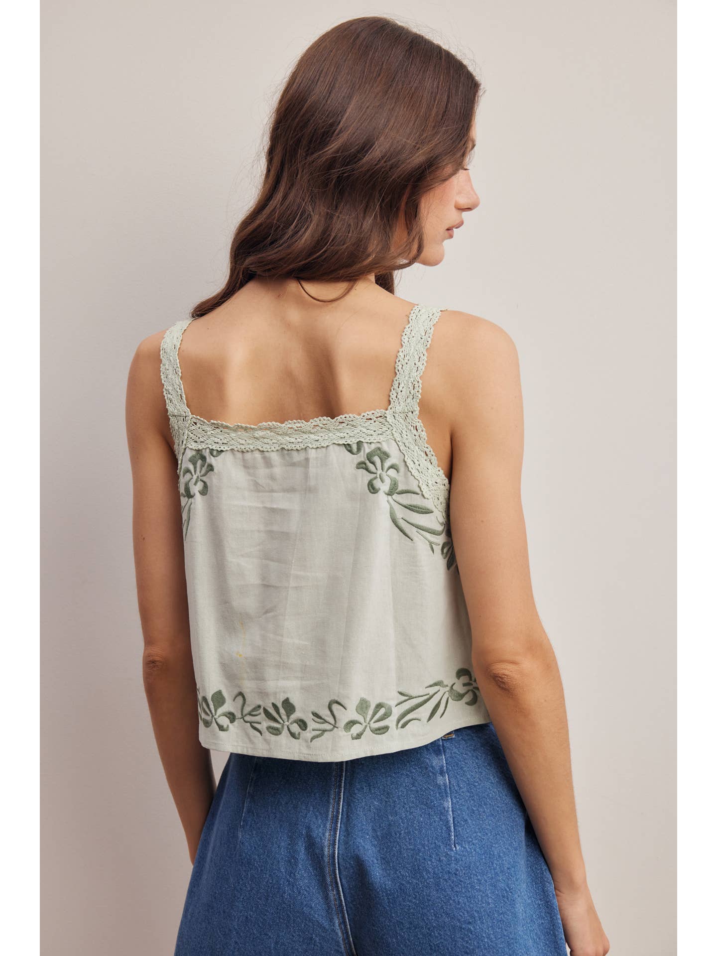 Napa Embroidered Lace Trim Button - Front Tank Top - Westly