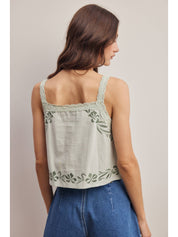 Napa Embroidered Lace Trim Button - Front Tank Top - Westly