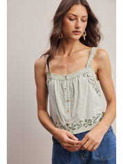 Napa Embroidered Lace Trim Button - Front Tank Top - Westly