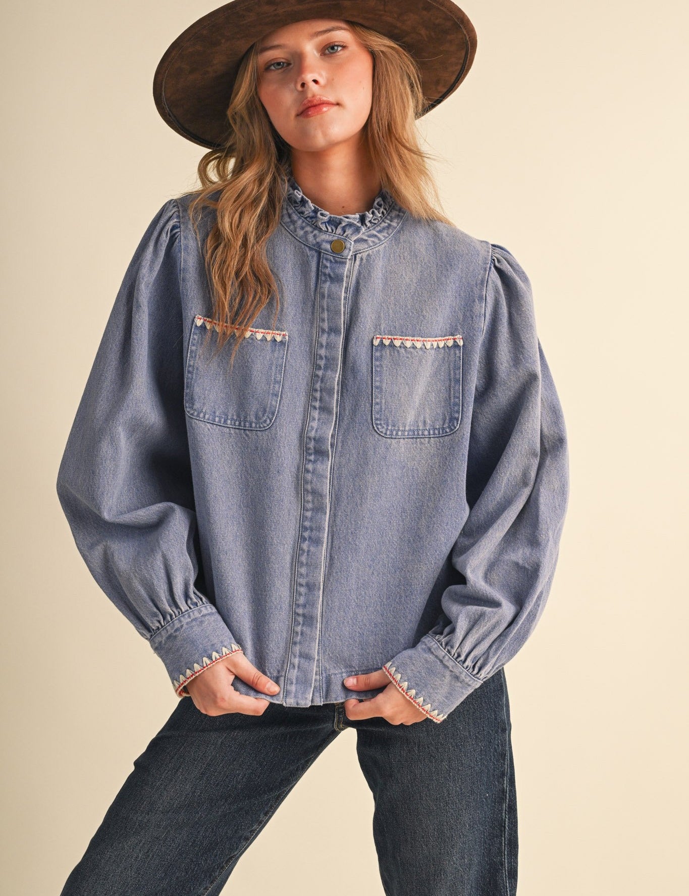 Needlepoint Junction Blanket Stitch Denim Shirt - Westly