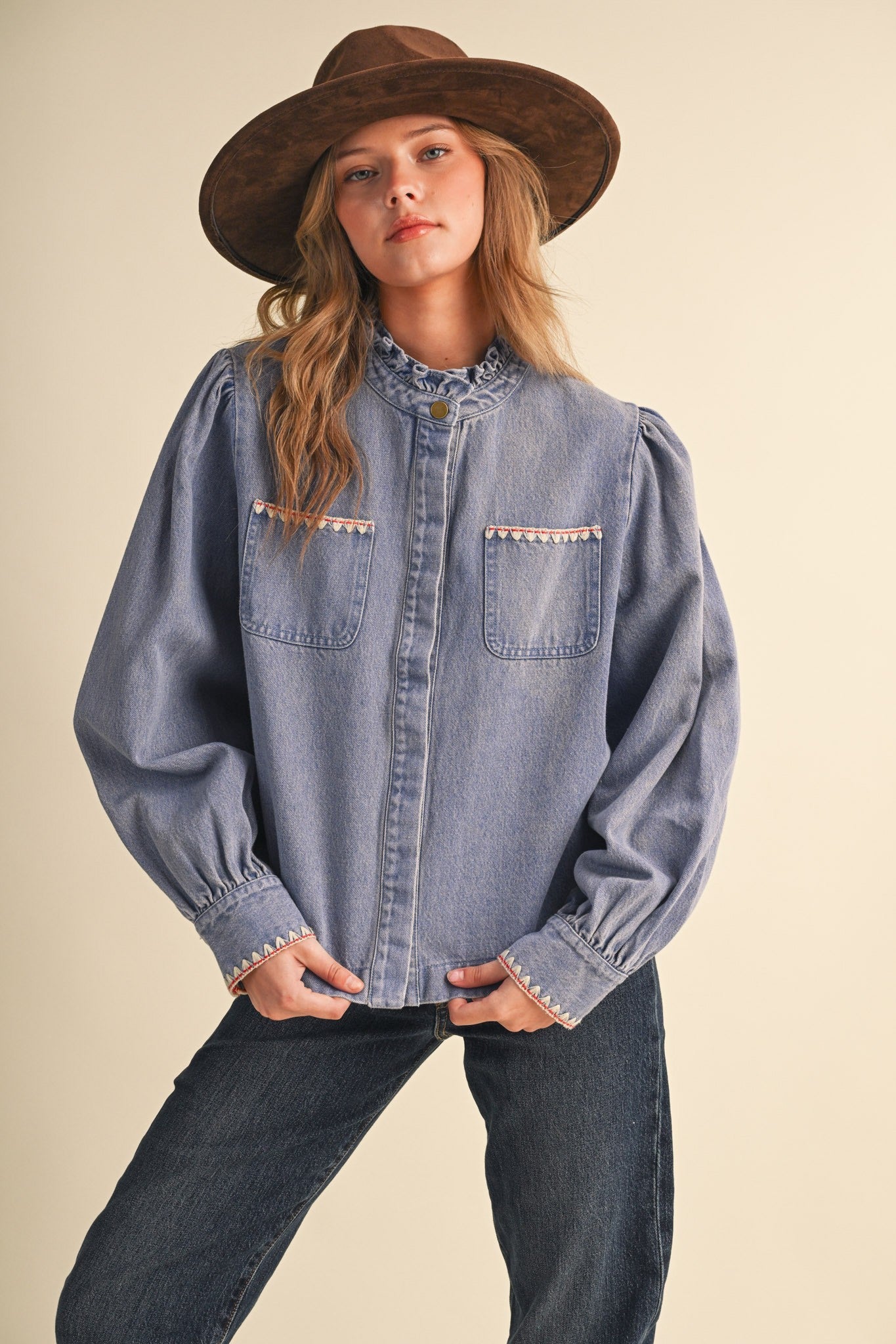 Needlepoint Junction Blanket Stitch Denim Shirt - Westly