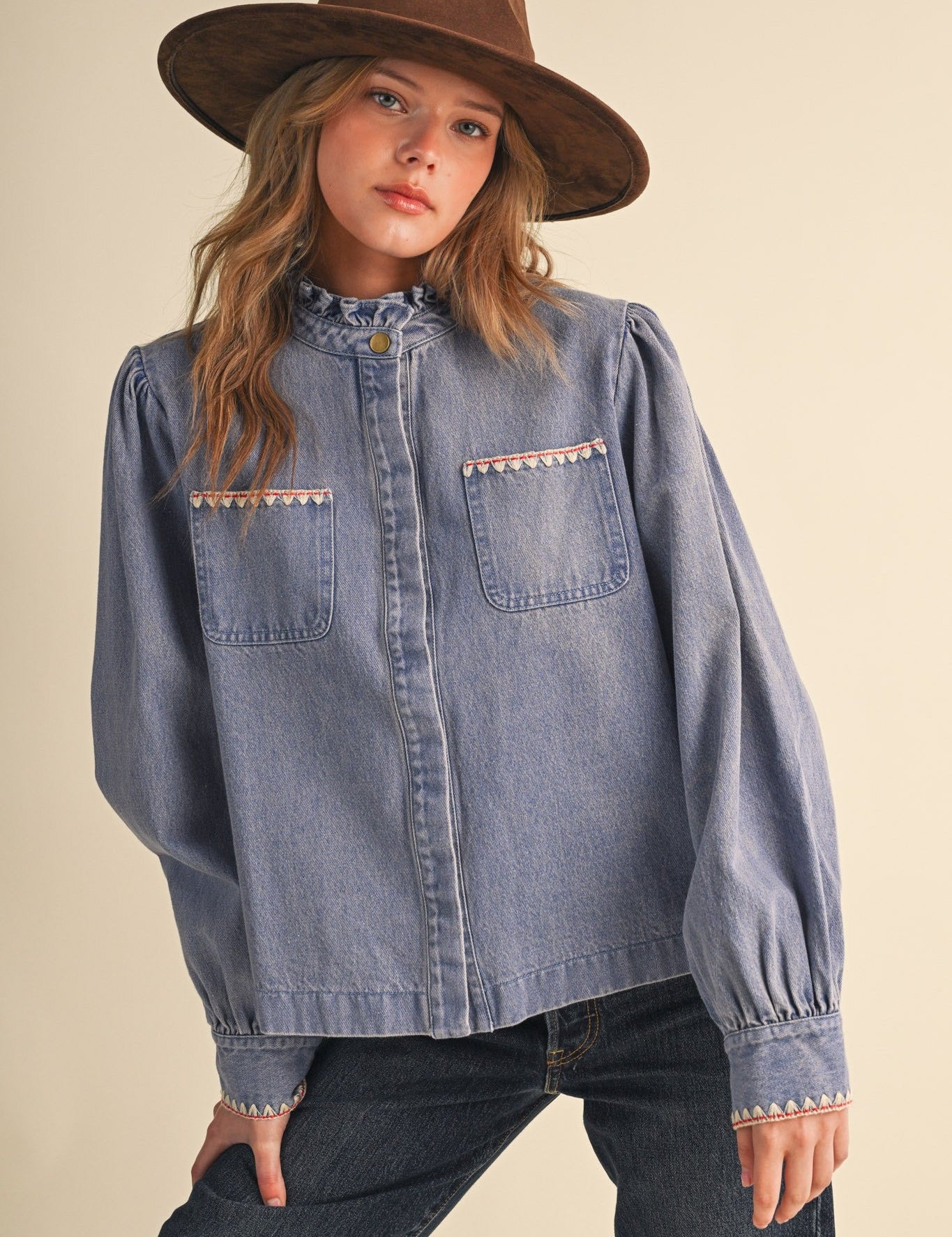 Needlepoint Junction Blanket Stitch Denim Shirt - Westly