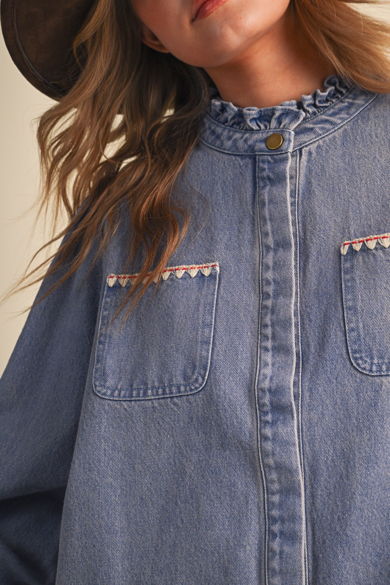 Needlepoint Junction Blanket Stitch Denim Shirt - Westly