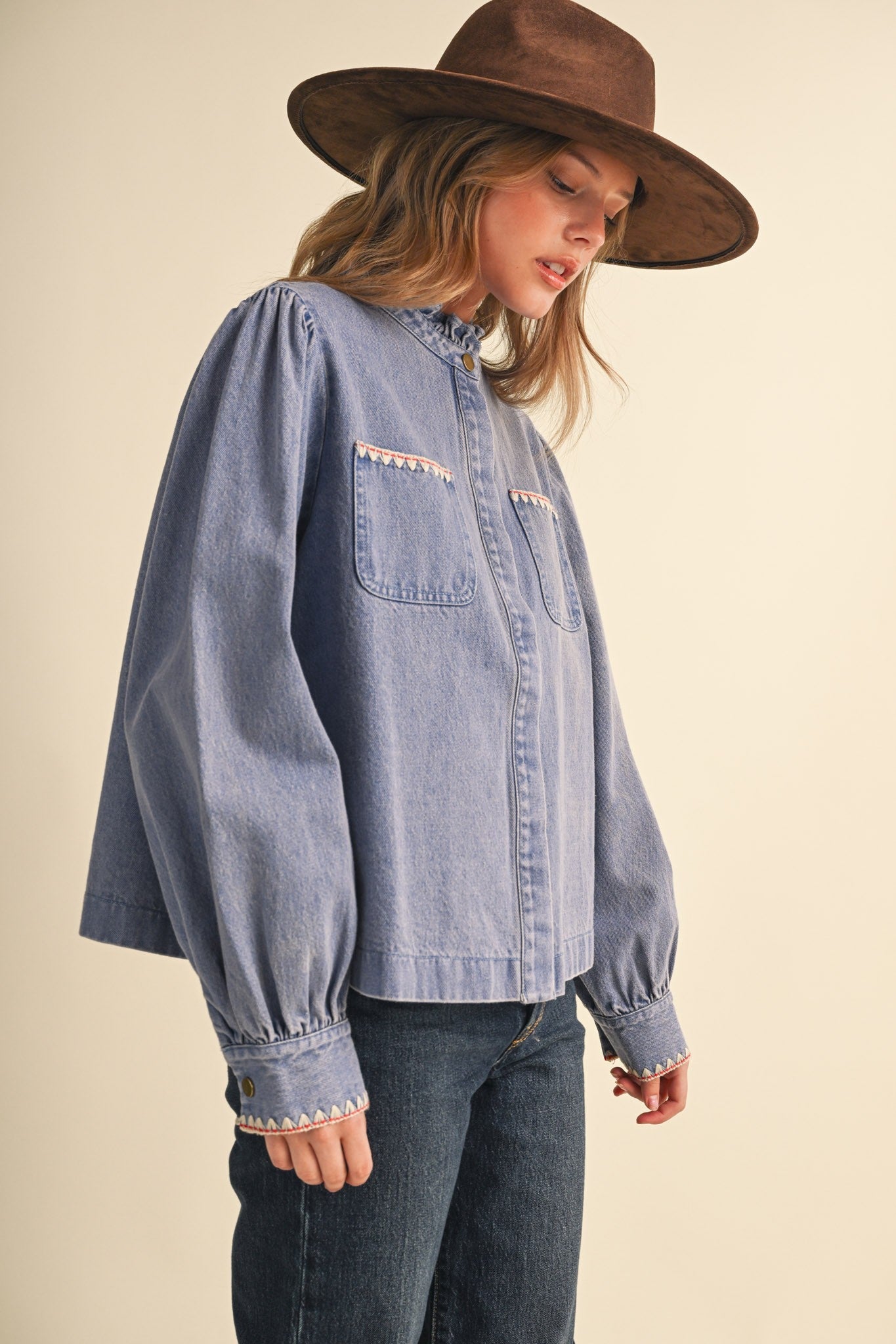 Needlepoint Junction Blanket Stitch Denim Shirt - Westly